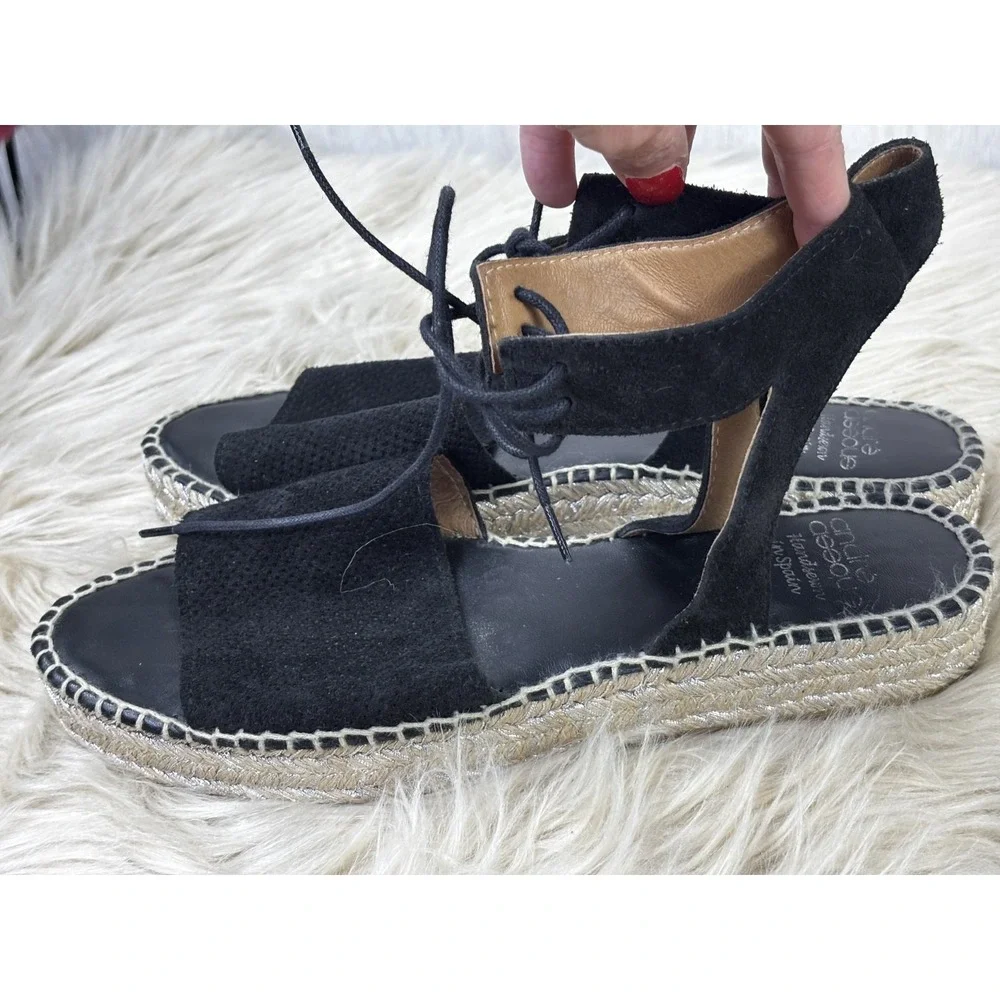 Andre Assous Sabina Espadrille Black Suede Lace Up Platform Boho Women 9